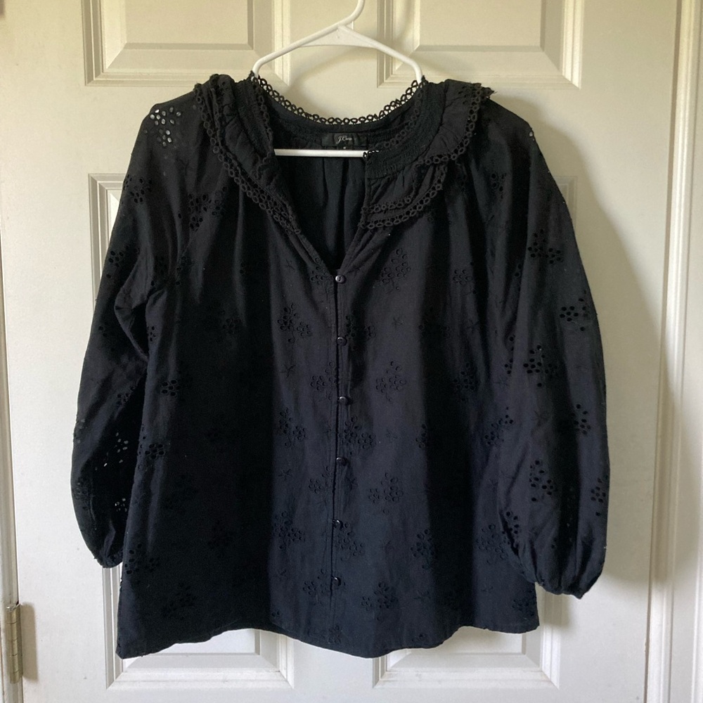 Jcrew black eyelet blouse